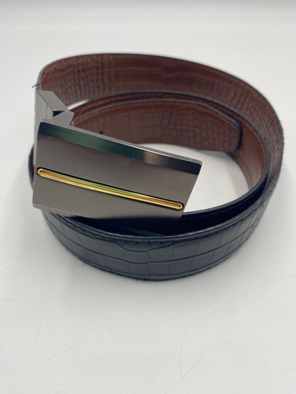 Beverly Hills Polo Club Reversible Belt Size 38 Black Brown Bonded Leather Croc